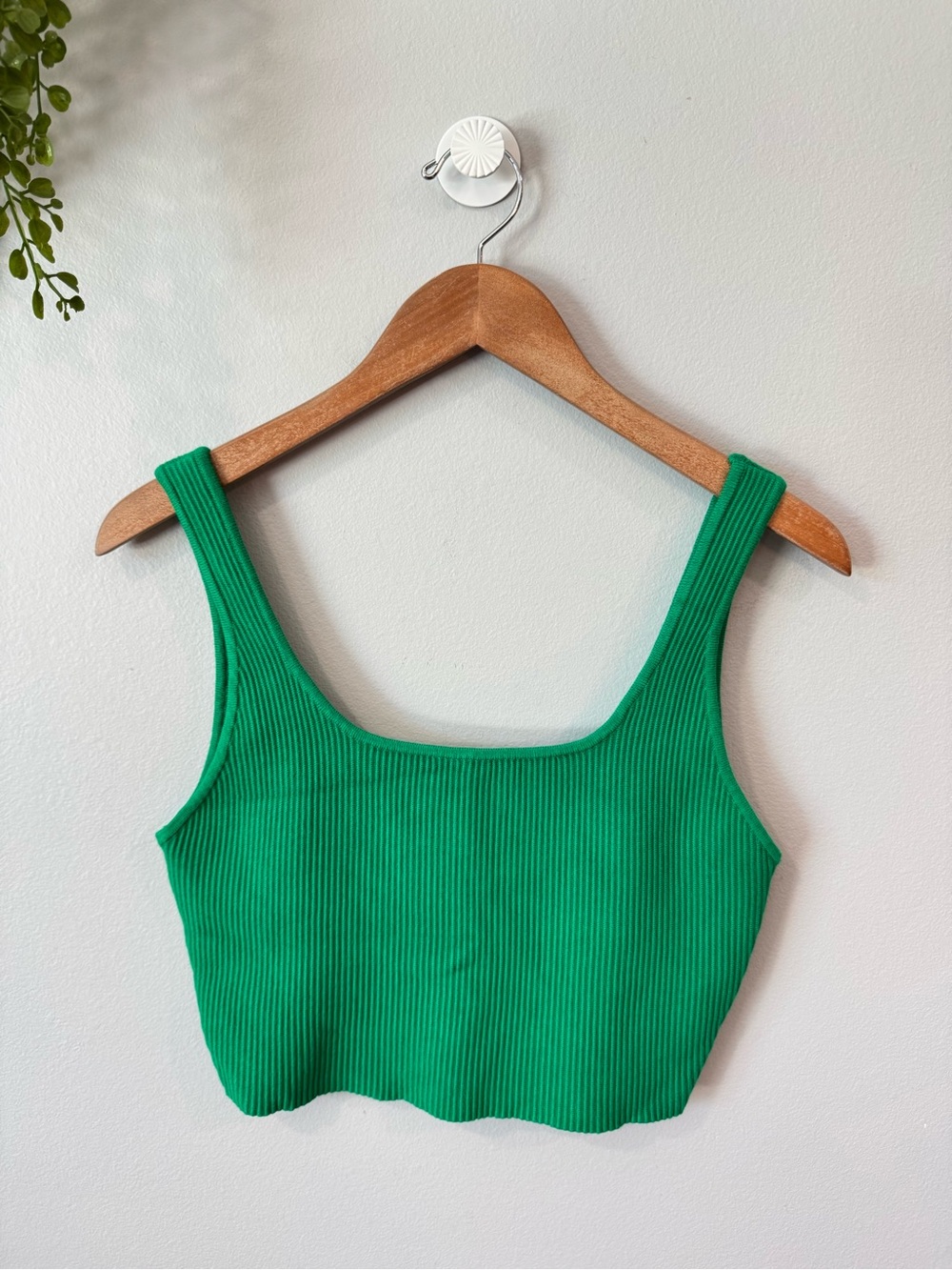 House of Harlow 1960 Emerald Ribbed Square-Neck Crop Top